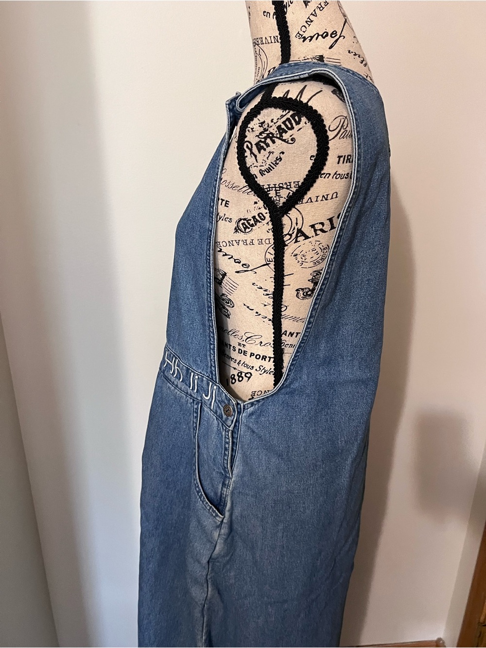 VTG Christopher & Banks Denim Jumper Dress Teacher School Days Apple Alphabet L - Picture 5 of 11